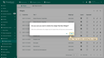 Confirm deleting the widget in the dialog box.