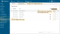 Click the export button on the specific widgets bundle row;