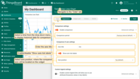 In the "Appearance" tab, toggle the "Enable comparison" checkbox and from the drop-down menu select time to show historical data with which to compare. In the "Comparison X axis settings" section, select axis position, where the compared axis will be located on the widget. Also, you can enter the axis title and show axis tick labels;